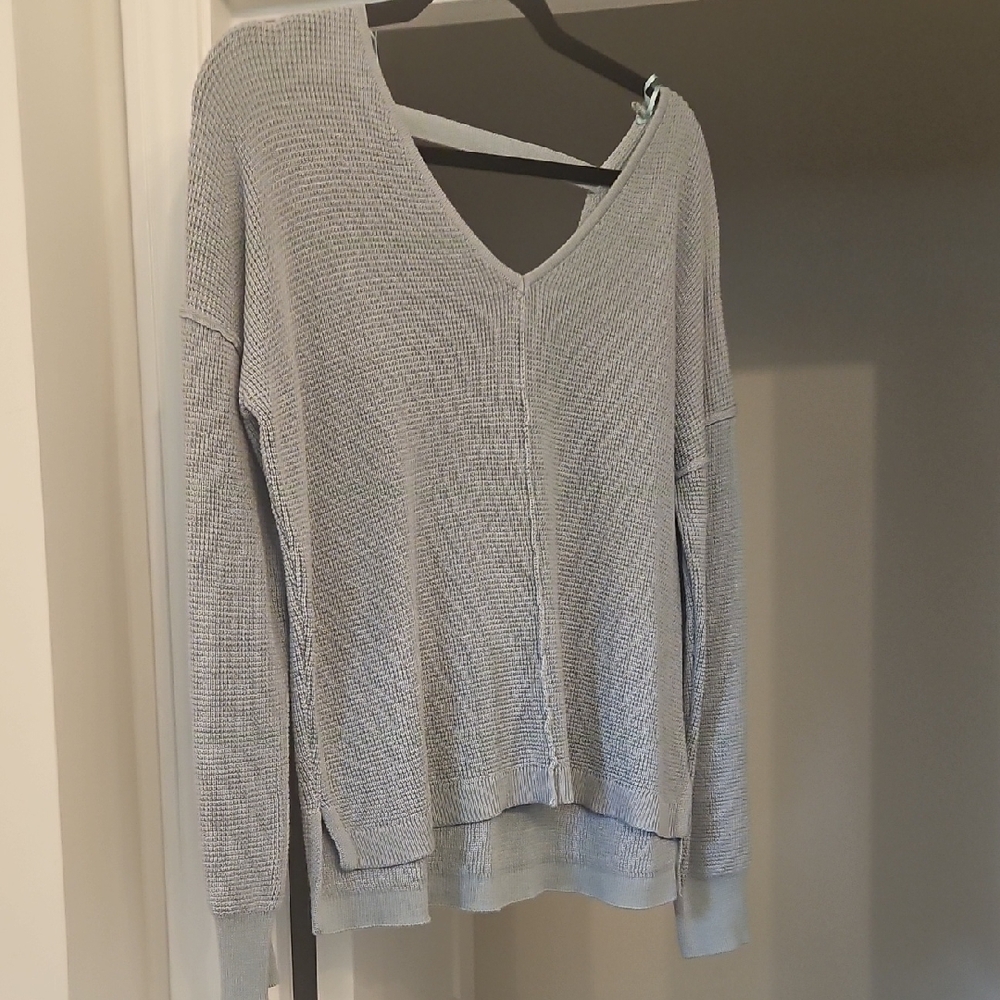 Hippie Rose Light Gray V-Neck Sweater